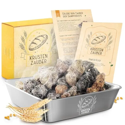 KRUSTENZAUBER Lavasteine Backofen  - Brotbackkastenformen mit Edelstahl Dampfschüssel für optimale Wärmeverteilung und knusprige Kruste – ideal für das perfekte selbstgebackene Brot.