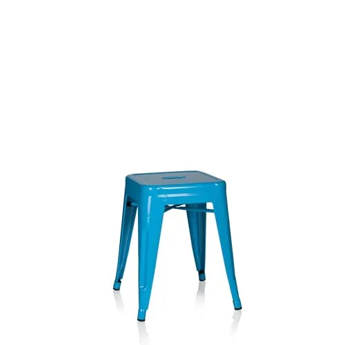 hjh OFFICE 645004 Metall Hocker VANTAGGIO - Hellblau, stapelbar im Industry-Design - Stapelbarer Metallhocker im modernen Industry-Design, ideal für Gastronomie und Zuhause; robust, leicht zu reinigen und bis 150kg belastbar.