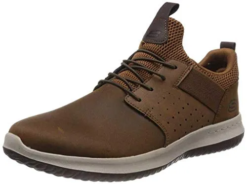 Skechers Herren Delson Axton Sneakers, Dunkelbraunes Leder, 40 EU - Herren-Sneaker zum Hineinschlüpfen mit Goga Mat-Fußrücken und luftgekühltem Memory-Schaum für ultimativen Komfort und entspannte Passform.