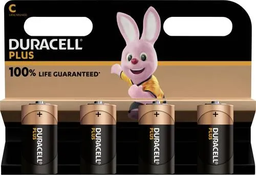 Duracell Plus-C K4 Baby (C)-Batterie Alkali-Mangan 1.5V 4St. – Zuverlässige Energie mit bis zu 100 % längerer Lebensdauer für Ihre Alltagsgeräte - 