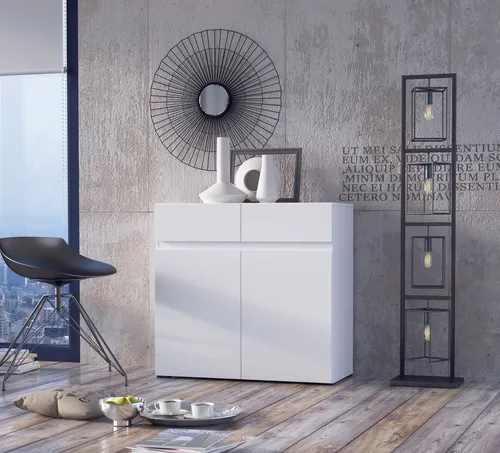 INOSIGN Kommode Rimini, 90 cm in Weiß - Stylische Kommode für modernes Wohnen, mit 2 Schubladen und 2 Drehtüren, aus FSC®-zertifiziertem Holzwerkstoff - ideal für individuelle Einrichtung.