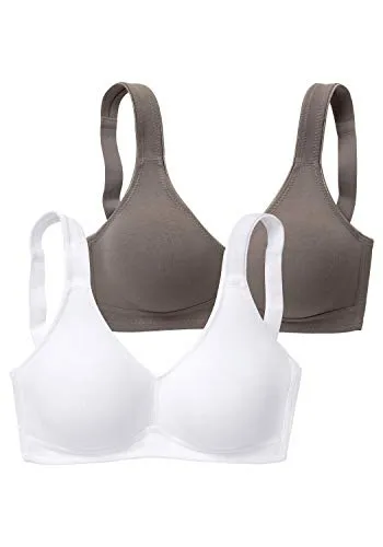 PETITE FLEUR Damen Soft-BH - Funktionsunterwäsche im attraktiven Doppelpack, aus weicher Baumwolle mit nahtlosen, unwattierten Cups für höchsten Tragekomfort ohne Bügel.