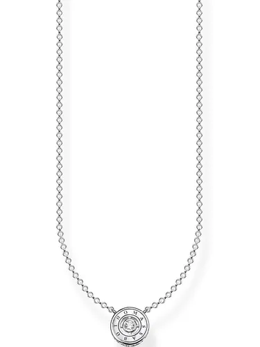 Thomas Sabo Damen Kette Kreis mit weißem Stein Silber - Elegante Damenkette aus 925er Sterlingsilber, verstellbar von 40 bis 45 cm, mit handgesetztem Zirkonia-Anhänger und THOMAS SABO Gravur – perfekt für jeden Anlass.