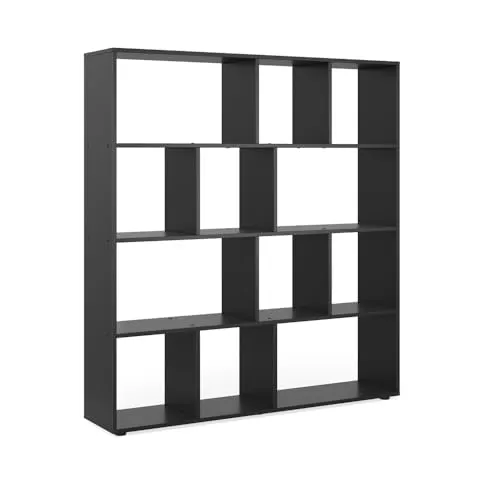 Vicco Raumteiler Pilar, Schwarz, Freistehend, 131.6x143 cm - Raumteiler-Regale, freistehendes Design mit 12 Ablageflächen für optimalen Stauraum und stilvolle Raumtrennung.