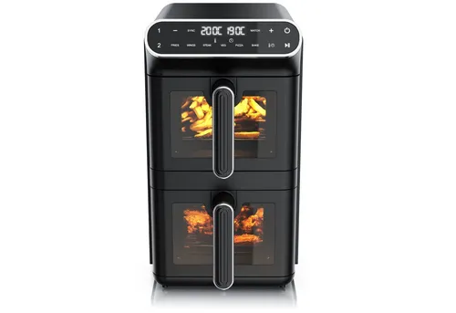 Arendo Heißluftfritteuse Dual 11L - Heißluftfritteuse und Backofen in einem, 2 Kammern für bis zu 10 Personen, 6 Programmen und 3D Umluftsystem für gleichmäßiges Garen, BPA-frei und GS-geprüft.