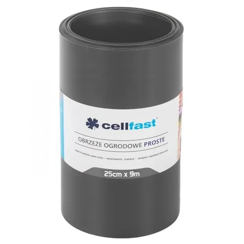 Cellfast Rasenkante aus Kunststoff, 25 cm x 9 m, Graphit - Elastische und UV-beständige Rasenkante aus hochwertigem Kunststoff, ideal für eine klare Trennung zwischen Rasen und Beeten. Perfekt für eine einfache und langlebige Gartengestaltung.
