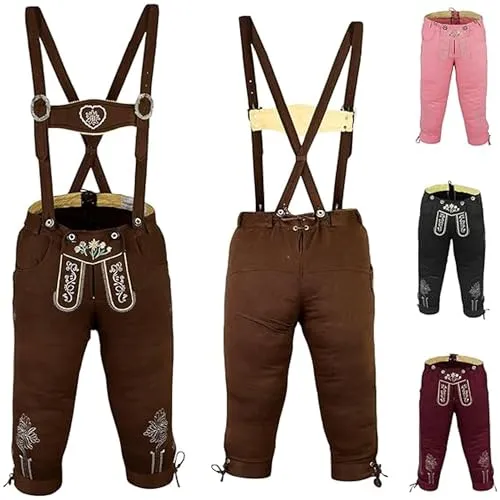 German Wear Damen Trachten Kniebundhose mit Hosenträgern - Dunkelbraun - Traditionelle Damen-Kniebundhose mit edler Stickerei und passenden Hosenträgern. Aus hochwertiger Baumwolle gefertigt, bietet sie optimalen Komfort und Stil für Oktoberfest und Volksfeste. Pflegeleicht und in 4 Farben erhältlich.