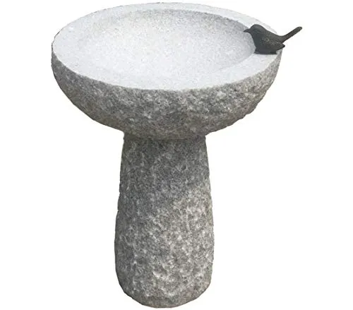 Dehner Vogeltränke Vogelbad mit Sockel, Ø 42 cm - Gartenfiguren & Skulpturen, elegantes Design in Granit/Bronze grau, ideal für die Vogelpflege im Garten und ein schöner Blickfang.