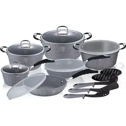 Berlinger Haus BH-6196 Stone Touch Granit-Topfset - Topf-Set mit innovativer Stone Touch-Granitbeschichtung, extrem kratzfest und langlebig, ideal für gesundes Braten mit minimalem Fettanteil, geeignet für alle Herdarten.