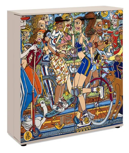 Inn.Furn Schuhschrank Logu – Stilvolle Schuhaufbewahrung mit Bergonzoli Druck - Schuhschrank "Logu" im Samt-Dekor mit Bergonzoli Druck, 100 x 110 cm. Bietet Platz für bis zu 24 Paar Schuhe und kombiniert kreative Kunst mit praktischer Ordnung. Ideal für jeden Flur!