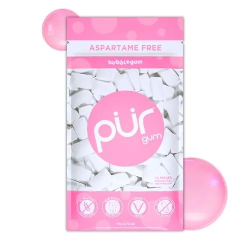 PUR Zahnpflegekaugummi mit 100% Xylit, Zuckerfrei Bubblegum, ohne Aspartam, ohne künstliche Aromen, Glutenfrei, Geeignet für vegane & ketogene Ernährung, 55 Stück (1er Pack)