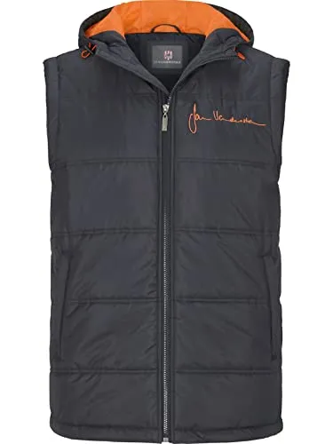 Jan Vanderstorm Herren Outdoorweste Nithard dunkelblau, 58 - Funktionsjacke NITHARD für plus-size Männer, wetterbeständig mit wärmender Wattierung und wasserabweisendem Material. Ideal für Freizeitaktivitäten, bequem und stylisch mit Kapuze und Reißverschlusstaschen.