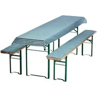 NYVI Bierbankauflagen Set NYVIGala 130x70 cm Grün Kariert - Bankauflagen für Bierzeltgarnitur mit 2 gepolsterten Auflagen und Tischdecke, bieten Komfort und Stil für jedes Event. Robustes Material und einfache Pflege für langanhaltende Freude.
