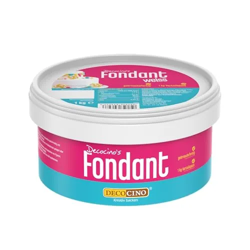 DECOCINO Fondant weiß – 1 Kilo Vorteilspack – ideal zum Verzieren von Kuchen, Torten, Cakepops – palmölfrei & vegan