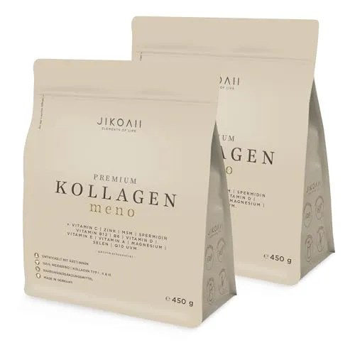 Kollagen Pulver Typ 1 2 3 - Premium Hydrolysat mit Vitamin C, Q10 & Selen - 900g - 100% Weiderind - Made in Germany - Markenrohstoff SOLUGEL® Ultra BD - Gute Löslichkeit - Neutral - JIKOAII® MENO