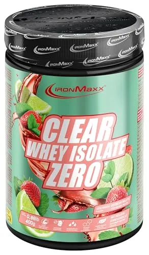IronMaxx Clear Whey Isolate Zero - Strawberry Mojito 400g Dose | Klares Molkenprotein-Isolat ohne Zucker | Laktosefreies Clear Protein | Protein Limonade mit fruchtig-erfrischendem Geschmack