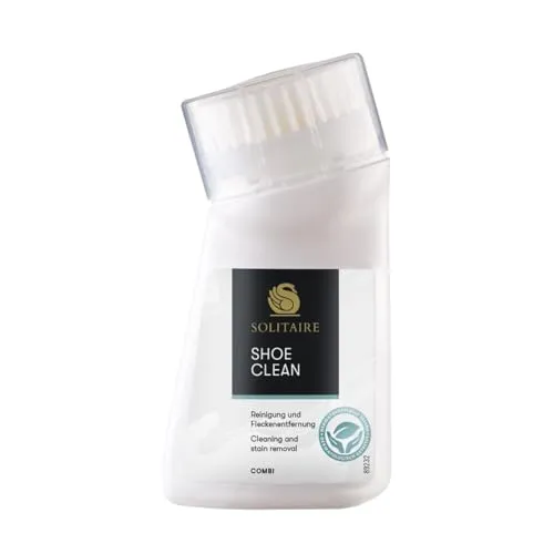 SOLITAIRE Shoe Clean 75 ml - Effektiver Schuhreiniger mit Bürste - Schuhreiniger für alle Materialien, entfernt hartnäckige Flecken und Schmutz sanft. Mit integriertem Bürstenkopf für einfache Anwendung und frischem Zitronenduft.