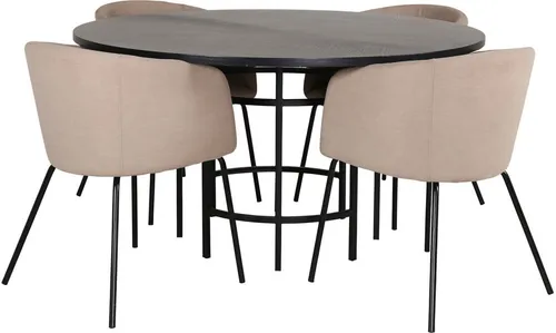 Copenhagen Esstisch-Set mit 4 Berit Stühlen in Beige - Das stilvolle Copenhagen Esstisch-Set kombiniert einen robusten Tisch in Braun mit 4 eleganten Berit-Stühlen in Beige. Ideal für gemütliche Familienessen und ansprechende Gestaltung Ihres Essbereichs.