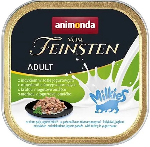 animonda vom Feinsten Katzenfutter nass Milkies mit Pute in Joghurtsauce - Getreidefreies Dosenfutter für Katzen, ohne Zucker und mit frischen, fleischigen Zutaten für einen einzigartigen Genuss.