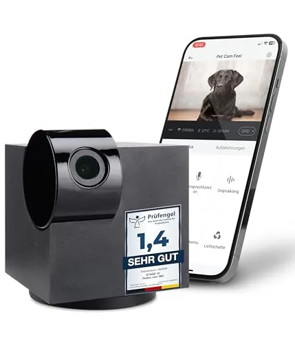 PetTec® Cam 360° - Haustierkamera für Hunde und Katzen mit App - Heimtierkamera mit 360° Rundumblick, Bewegungserkennung und Nachtsicht. Ideal, um Ihre Haustiere jederzeit zu überwachen - ganz ohne Abo-Falle!