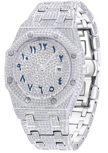 S&T Design Quarzuhr Iced Out - Elegante Herrenuhr mit Diamantzirkonia - Armbanduhren mit edlem Achteck-Design, spritzwassergeschützt und inklusive Armbandkürzer. Ideal als Geschenk in einer stilvollen Box.