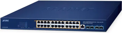Planet Managed Ethernet Switch 10 Gbps 24-Port Power over (GS-4210-24UP4X) - Video-Formatwandler mit 10 Gbps Geschwindigkeit, ideal für leistungsstarke Netzwerkanwendungen und PoE-Unterstützung.