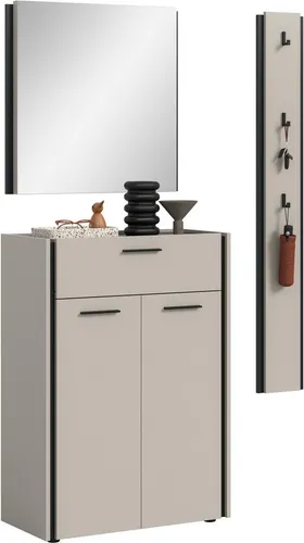 Home affaire Garderoben-Set RAK, 3-teilig, Breite ca. 142 cm - Praktisches 3-teiliges Garderoben-Set mit Schuhkommode, Spiegel und Hakenpaneel. Ideal für kleine Flure, bietet es viel Stauraum und ist einfach zu montieren.