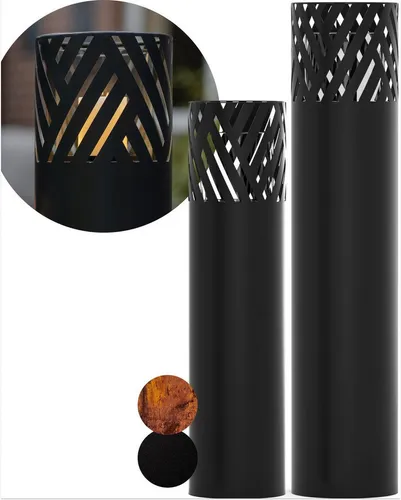Bentson Windlichtsäule 2er Set (75 cm & 95 cm) – Stilvolle Garten- und Balkondeko - BENTSON Windlichtsäulen im 2er Set (75 cm & 95 cm) in Rost- oder Schwarzoptik. Ideal für stimmungsvolle Akzente im Garten oder auf der Terrasse – robust, wetterbeständig und inklusive Glaszylindern für sofortige Nutzung.