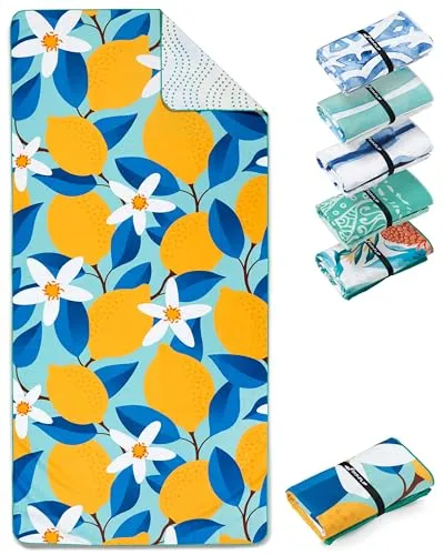 Fit-Flip Strandtuch XXL aus Mikrofaser - leicht und schnelltrocknend - 100% recyceltes Strandhandtuch - kompaktes Handtuch zum Baden - Badetuch (Lemon Flowers 160x90cm)