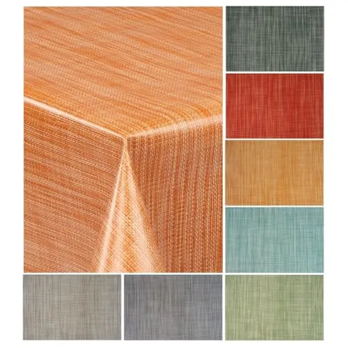 laro Wachstuch-Tischdecke Wachstischdecke Gartentischdecke Leinenoptik, Muster:Leinenoptik Orange Bronze, Größe:80x80