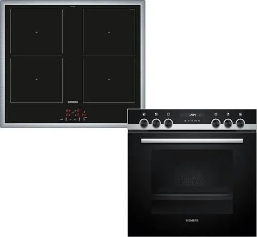 SIEMENS Induktions Herd-Set EQ522DB1ZM - Herd-Sets mit Backwagen und ausziehbarer Tür für bequemes Kochen & Backen, ausgestattet mit 3D Heißluft und Hydrolyse-Reinigungsfunktion.