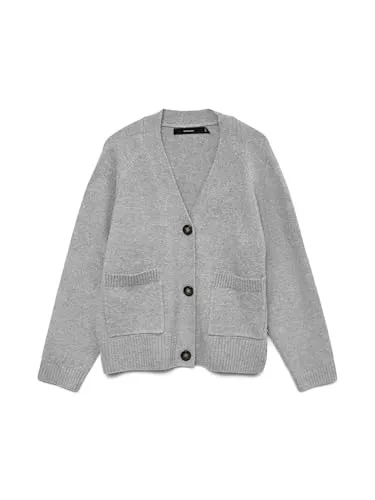 Vero Moda Strickjacke Boom - Graue, schlichte Eleganz - Strickjacke aus recycelten Materialien in graumeliert, mit langen Ärmeln und praktischen aufgesetzten Taschen. Ideal für einen lässigen Look!
