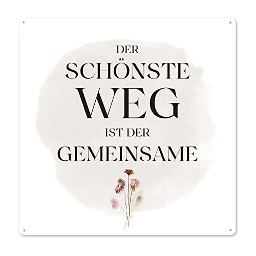 Interluxe Schild Metallschild 20x20cm - Der schönste Weg ist der gemeinsame - Serie Wildflora Geschenkidee zur Hochzeit Geburtstag Valentinstag für Freund Freundin Wedding
