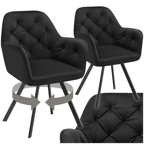TecTake Drehbarer Samt-Armlehnstuhl Lucia - gepolstert, 2er Set in Schwarz - Esszimmerstühle im 2er Set mit luxuriösem Samtbezug, 180° Drehfunktion und extra dicker Polsterung für maximalen Komfort. Ideal für stilvolle Esszimmer.