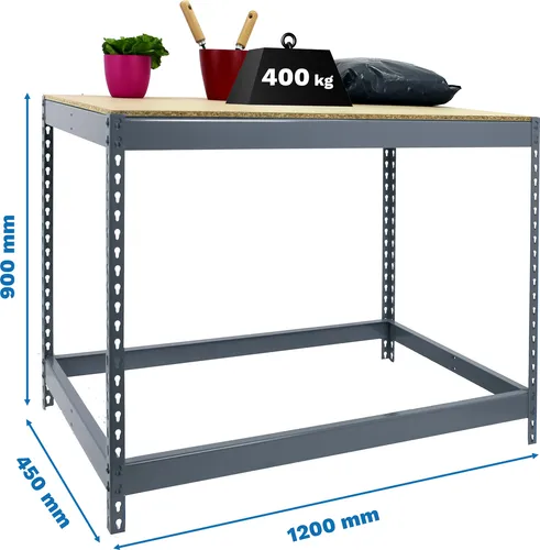 SIMONWORK BASIC 1 Arbeitstisch aus Metall grau/holz - Robuster Arbeitstisch in Grau/Holz mit schraubenlosem Design und einem praktischen Fachboden. Ideal für DIY-Projekte, einfach und schnell aufzubauen.