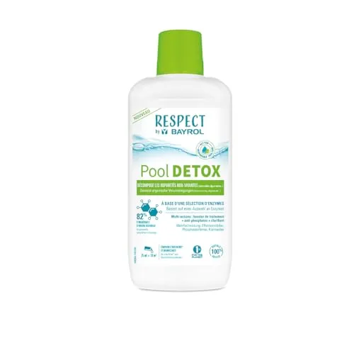 BAYROL Pool DETOX Respect 1 L - Chlorfreies Reinigungssystem - Poolzubehör: Bayrol RESPECT Detox entfernt organische Verunreinigungen auf enzymatischer Basis, 82% natürliche Inhaltsstoffe für eine schonende Reinigung ohne Chlor.