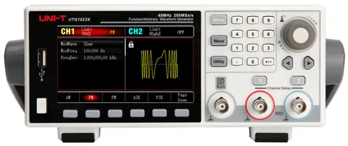 UNI-T Funktionsgenerator UTG1022X, 2 Kanal, 20 MHz - Messgerät mit präziser Wellenformausgabe, ideal für Lernen und Testen. Unterstützt zahlreiche Modulationsarten und bietet 200 MSa/s Abtastrate sowie 16-Bit vertikale Auflösung für hochwertige Signale.