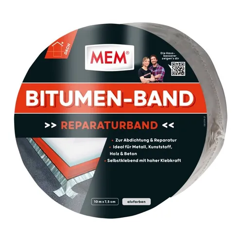 MEM Bitumen-Band 7,5 cm x 10 m, selbstklebend und UV-beständig - Hochwertiges selbstklebendes Bitumen-Dichtungsband für zuverlässige Abdichtungen und Reparaturen. Ideal für verschiedene Materialien und Untergründe. UV-beständig und flexibel für vielfältige Anwendungen.