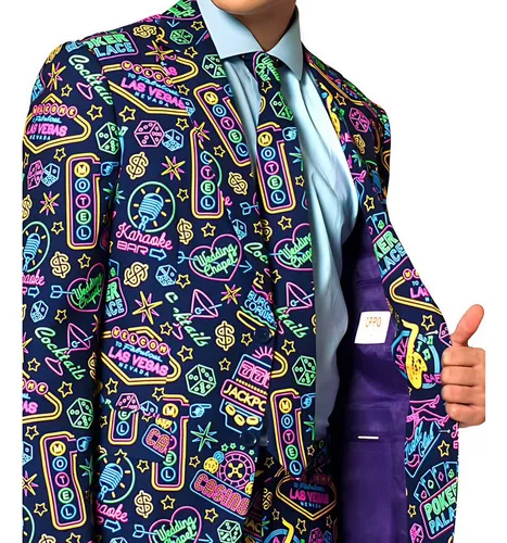 Opposuits Mr. Vegas Partyanzug - Cooles Casino Kostüm für Karneval und Halloween - Dreiteiliger Slim-fit Anzug mit Krawatte, ideal für unvergessliche Partys. Perfekt für Karneval und Halloween, sorgt für einen stylishen Auftritt!