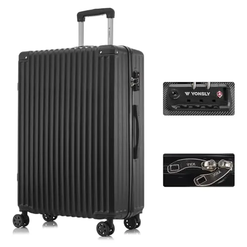 YONSLY Premium Reisekoffer mit TSA-Schloss – Hartschalen Trolley in Schwarz (XL) - Robuster Handgepäck Koffer mit hochwertigem TSA-Zahlenschloss für sorgenfreies Reisen. Ausgestattet mit langlebigem YKK-Reißverschluss und leisen 360°-Doppelrollen für mühelose Mobilität.