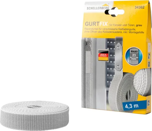 Schellenberg 34302 Rolladengurt Reparaturset Gurtfix MAXI - Rollladengurte reparieren leicht gemacht! Ideal für beschädigte Gurtbänder, Montage ohne Öffnen des Kastens, strapazierfähiges Gewebe, 23 mm breit und 4,3 m lang.
