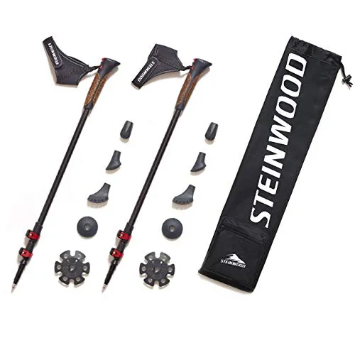 Steinwood Nordic-Walking-Stöcke aus 100% Carbon - Verstellbare Wanderstöcke mit Teleskop und Klemmverschluss, leicht und robust für optimale Unterstützung beim Nordic Walking.