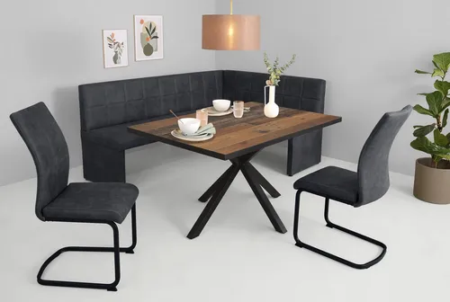 HELA "SPREE" Esstisch-Set 140x90 cm mit Dickkante und Microfaserbezug - Komplettset für Ihr Esszimmer: 1 Tisch, 1 Eckbank und 2 Stühle. Robust und pflegeleicht, ideal für gesellige Runden mit einer Belastbarkeit von bis zu 340 kg.