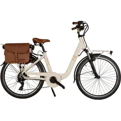 MBM Elektro-Citybike MONOTUBO CLASSIC Lady 26 Zoll - BEIGE CAPPUCCINO - E-Bike im Retro-Stil, ideal für Stadt und Land. Ausgestattet mit einem leistungsstarken Bafang Hinterradmotor für geräuschloses Fahren.
