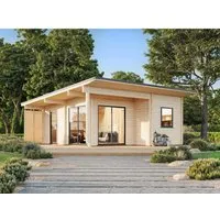 Palmako Ferienhaus Cecilia 540 x 670 cm – Naturbelassen & FSC® - Weekendhäuser: 30 m² Wohnfläche mit 2 Schlafzimmern, großen Schiebetüren für viel Tageslicht und hochwertiger nordischer Fichte für Langlebigkeit.