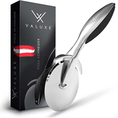 VALUXE® [Das Original] Pizzaschneider aus Edelstahl - Pizzaroller scharf & spülmaschinenfest - Professioneller Pizza-Cutter Roller mit rutschfestem Griff, Pizzamesser Rad