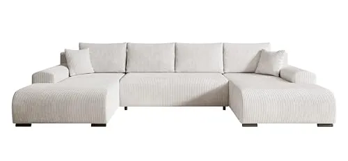 storez24 Ecksofa Nelly U mit Schlaffunktion und Bettkasten - Ecksofa in U-Form mit großzügiger Liegefläche von 138x293 cm, ideal für Übernachtungsgäste. Hochwertiger Cordstoff und komfortable Polsterung sorgen für perfekten Sitz- und Liegekomfort.