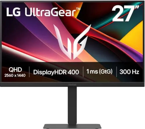 LG 27G640A-B UltraGear Gaming-Monitor 27 Zoll - Hochwertiger Gaming-Monitor mit 27 Zoll QHD-Display, 300Hz Bildwiederholrate und 1 ms Reaktionszeit für ein flüssiges Spielerlebnis.
