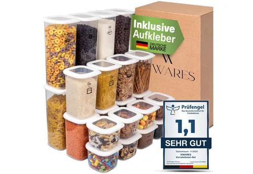 Viwares Vorratsdose Set FOLY 24er - Mix Weiß - Vorratsdosen-Set mit luftdichtem Verschluss, ideal für die trockene Lagerung von Lebensmitteln. Stapelbar und platzsparend, BPA-frei und spülmaschinengeeignet für einfache Reinigung.