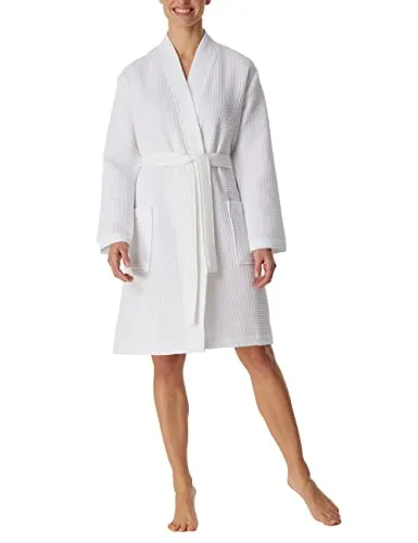 Schiesser Damen Waffel Pique Bademantel - Weiß, XL - Bademantel für Damen im klassischen Kimono-Schnitt, 100% Organic-Cotton, nachhaltig und bequem, ideal für Sauna und Wellness.